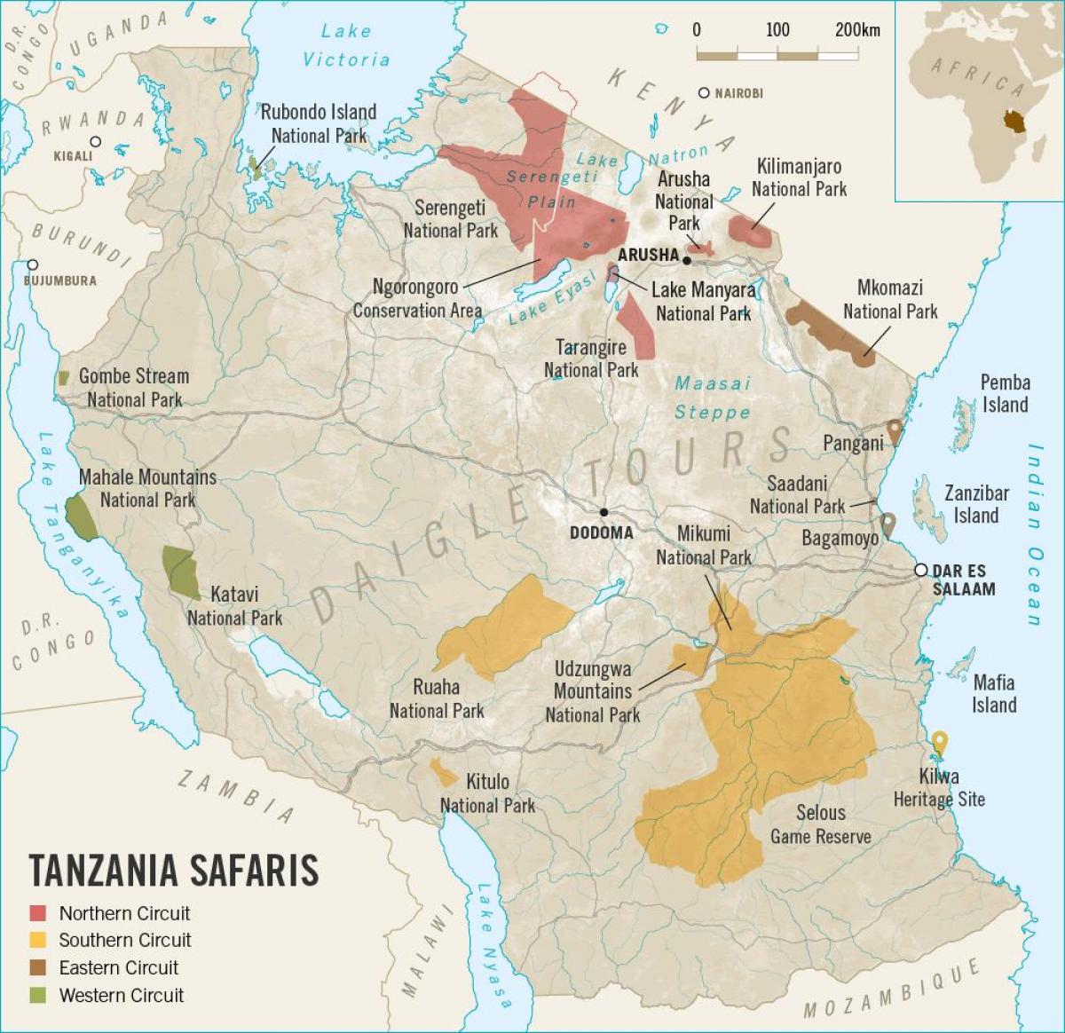 Քարտեզ Տանզանիա safari 