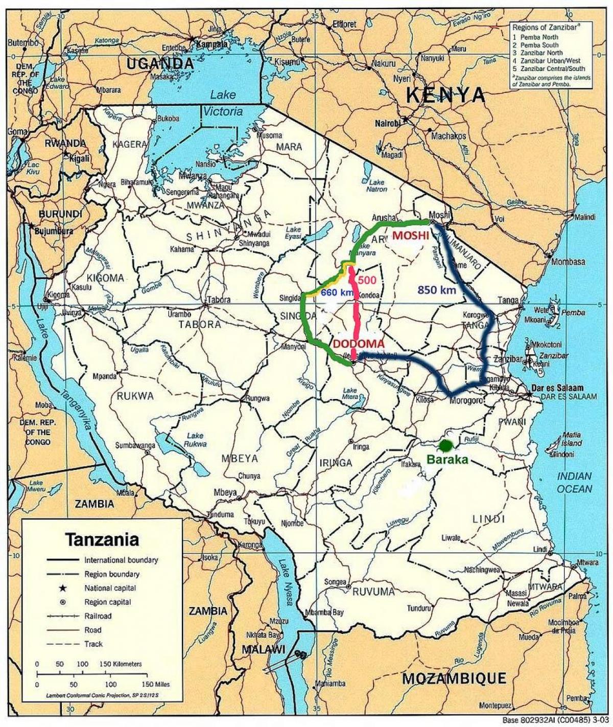 ճանապարհային ցանց Տանզանիայում քարտեզի վրա