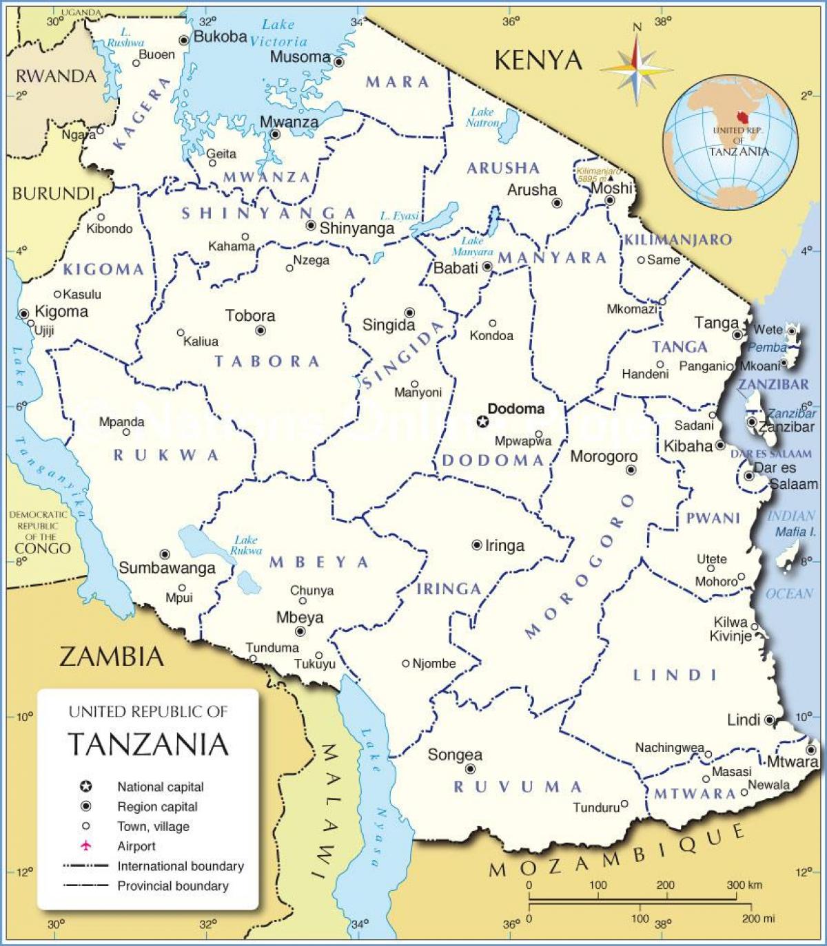 վարչական քարտեզ Տանզանիայի 