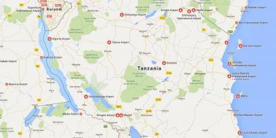 Քարտեզ օդանավակայաններ Տանզանիայի 