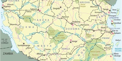 Վայրերը Տանզանիայում քարտեզի վրա
