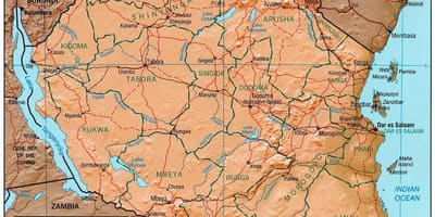 Քարտեզ Տանզանիայում ցույց է տալիս պատմական կայքեր